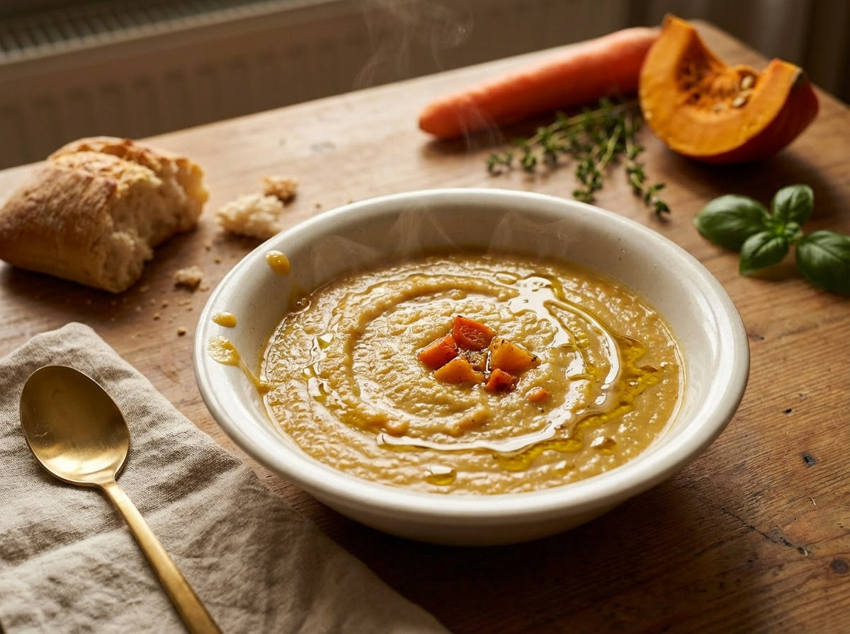 Roasted Vegetable Cream Soup with OleTurk Premium Extra Virgin Olive Oil